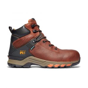 Timberland Men's Hypercharge 6-Inch Composite Toe Waterproof Work Boot, OrthoLite Insoles, Leather Upper, Brown, Medium