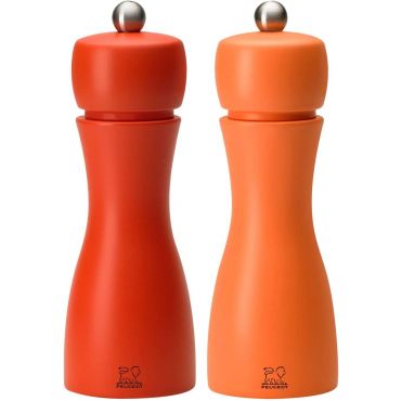 Peugeot Tahiti DUO Spring Salt and Pepper Beech Wood Mill Set, Peach/Coral, 6 Inches