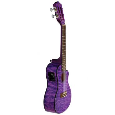 Lanikai QM-PUCEC Quilted Maple Concert Ukulele with Cutaway and Electronics, Purple Stain
