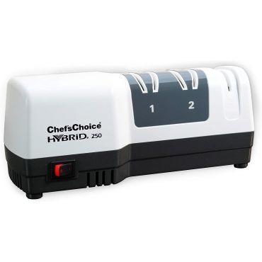 Chef'sChoice 250 Diamond Hone Hybrid Sharpener Combines Electric and Manual Sharpening for Straight and Serrated 20-degree Knives Uses Diamond Abrasives for Sharp Durable Edges, 3-Stage, White