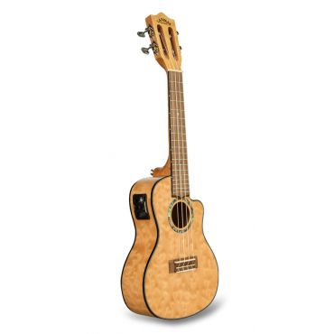Lanikai QM-NACEC Quilted Maple Concert Ukulele with Cutaway and Electronics, Natural Stain