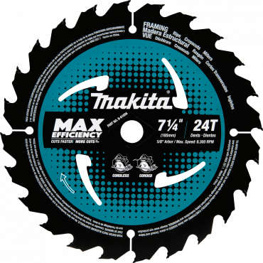 Makita B-61656-10 24T Carbide-Tipped Max Efficiency Circular Saw Blade, Framing, 7-1/4-Inch