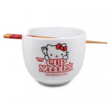 Silver Buffalo Sanrio Hello Kitty Cup Noodles Nissin Ceramic Ramen Noodle Rice Bowl with Chopsticks, 20 Ounces