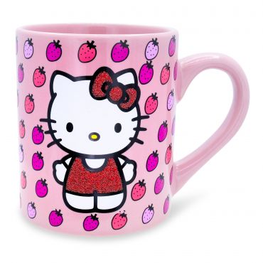 Silver Buffalo Sanrio Hello Kitty Glitter Strawberry Ceramic Mug, Holds 14 Ounces
