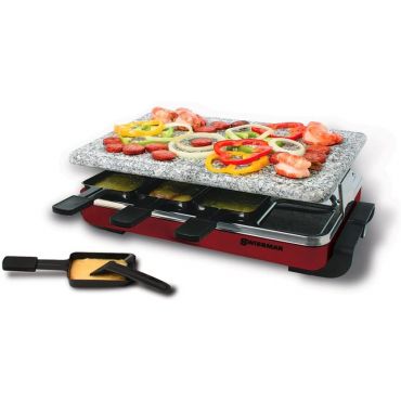 Swissmar KF-77045 Classic 1200-Watts Oval 8 Person Raclette with Granite Stone Grill Top, Red