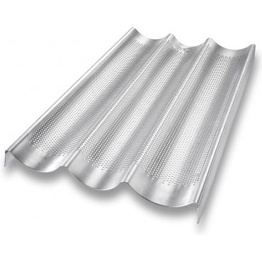 USA Pan 1152FR Bakeware Aluminized Steel Perforated French Baguette Bread Pan, 3-Loaf