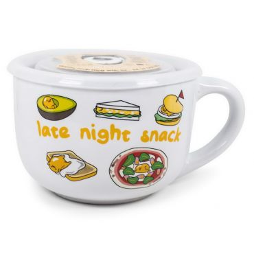 Silver Buffalo Sanrio Gudetama Late Night Snack Ceramic Soup Mug With Vented Lid, 24 Ounces