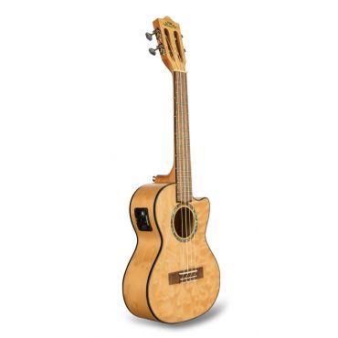 Lanikai QM-NACET Quilted Maple Tenor Ukulele with Cutaway and Electronics, Natural Stain