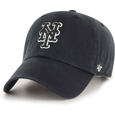 47 Brand New York Mets Black on Black Logo Clean Up Adjustable Cap