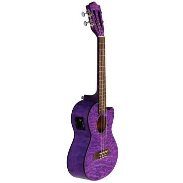 Lanikai QM-PUCET Quilted Maple Tenor Ukulele with Cutaway and Electronics, Purple Stain