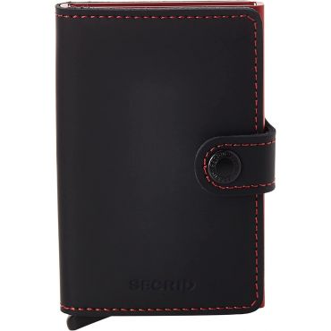 Secrid Mini Matte Leather Wallet With RFID Safe Card, Black Red