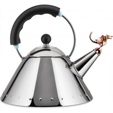 Alessi 9093REXB Tea Rex Kettle in 18/10 Stainless Steel Mirror Polished With Handle And Prehistoric Reptilian Whistle in Pa, Black