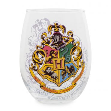 Silver Buffalo Harry Potter Hogwarts Crest Stemless Wine Glass, Holds 20 Ounces