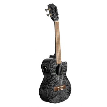Lanikai QM-BKCET Quilted Maple Tenor Ukulele with Cutaway and Electronics, Black Stain