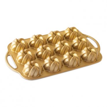 Nordic Ware Bundtlette Pan 75th Anniversary Braided Bundt Bites, Gold