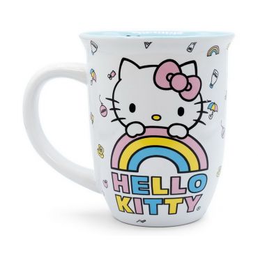 Silver Buffalo Hello Kitty Pastel Rainbow Wide Rim Ceramic Mug, Holds 14 Ounces