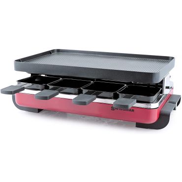 Swissmar KF-77043 Classic 1200-Watts Rectangular 8 Person Anthracite Raclette with Cast Aluminum Grill Plate, Red