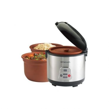 VitaClay VF7700-6 High-fired Chef Gourmet 6-Cup 2-in-1 Rice and Slow Cooker Rice, 3.2-Quart