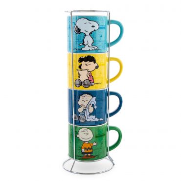 Silver Buffalo Peanuts Comic Strip 4-Pack Ceramic Mug Stack, 10-Ounces