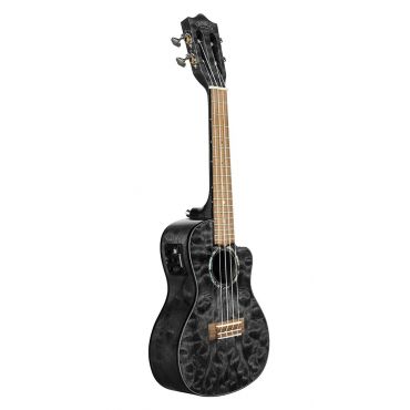 Lanikai QM-BKCEC Quilted Maple Concert Ukulele with Cutaway and Electronics, Black Stain