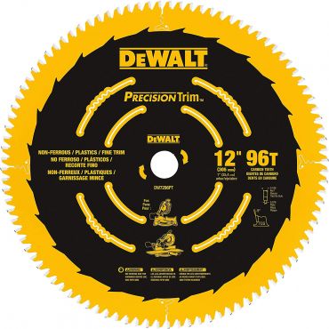 Dewalt DW7296PT 12-Inch Miter Saw Blade, Precision Trim, ATB, Crosscutting, 1-Inch Arbor, 96 Tooth