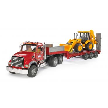 Bruder Mack Granite Flatbed Truck with JCB Loader Backhoe Toys