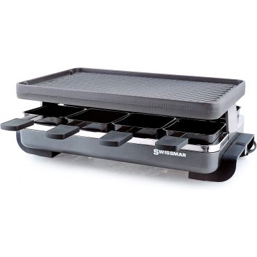 Swissmar KF-77040 Classic 1200-Watts Rectangular 8 Person Raclette with Reversible Cast Iron Gril Plate/Crepe Top, Anthracite
