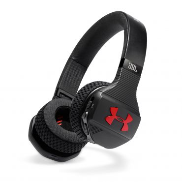 JBL UA Train On-Ear Gym Headphones with Bionic Hearing, Rugged Durability, and Oversized Controls, Black and Red