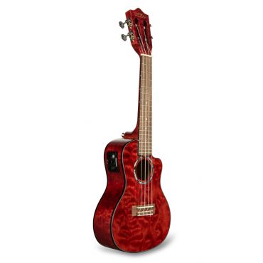 Lanikai QM-RDCEC Quilted Maple Concert Ukulele with Cutaway and Electronics, Red Stain