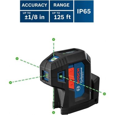 Bosch GPL100-50G 125ft Green 5-Point Self-Leveling Laser with VisiMax Technology and Integrated 360° MultiPurpose Mount
