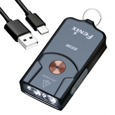 Fenix E03R 260 Lumen Red+White USB Keychain Flashlight, Gun Grey