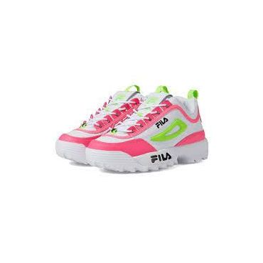 Fila Women's Disruptor II Premium Casual Athletic Sneakers, White / Knockout Pink / Green Gecko