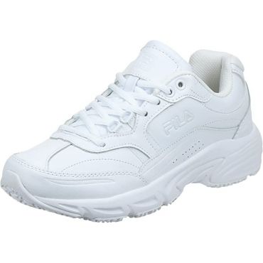 Fila Women's Memory Workshift Slip Resistant Shoes, Medium, White / White / White
