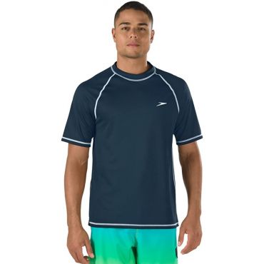 Speedo Men's UV Short Sleeve Loose Fit Easy Tee Swim Shirt, New Navy