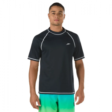 Speedo Men's UV Short Sleeve Loose Fit Easy Tee Swim Shirt, Speedo Black