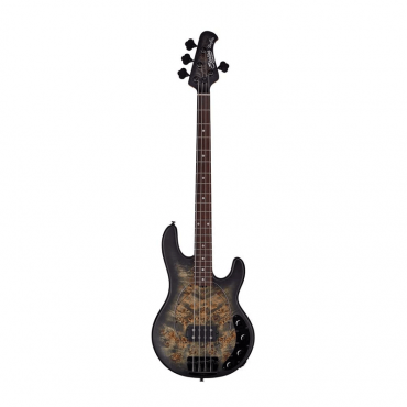 Sterling By Music Man StingRay Roasted Maple Neck Burl Top Bass, Trans Black Satin