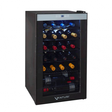 Vinturi RF24BTBK13 24-Bottle Freestanding Wine Fridge, Compressor Cooling with Auto Defrost, Blue LED Lighting, 4 Shelves