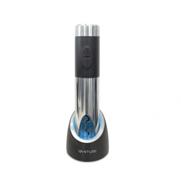 Vinturi V9046 Electric Rechargeable Wine Opener with Base and Foil Cutter, Silver