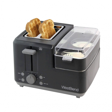 West Bend 78500 2-Slice Toaster Breakfast Station with Warming Tray & Egg Cooker, Black
