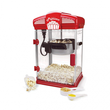 West Bend 82515 Hot Oil Theater Style Popper Machine with Nonstick Kettle Includes Measuring Cup and Popcorn Scoop, 4-Quart, Red