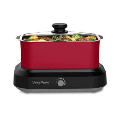 West Bend 87905R Large Capacity Non-Stick Versatility Slow Cooker with 5 Different Temperature Control Settings Dishwasher Safe, 5-Quart, Red