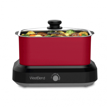 West Bend 87906R Large Capacity Non-Stick Versatility Slow Cooker with 5 Different Temperature Control Settings Dishwasher Safe, 6-Quart, Red