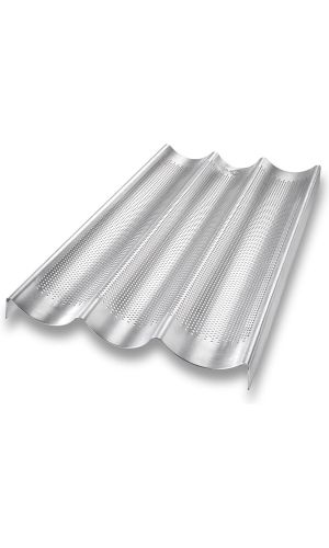 USA Pan 1152FR Bakeware Aluminized Steel Perforated French Baguette Bread Pan, 3-Loaf