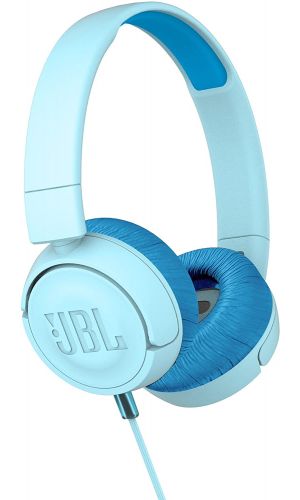 JBL JR 300 Kids On-Ear Headphones with Single-Side Flat Cable and Reduced Volume for Safe Listening, Blue