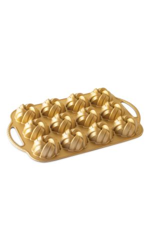 Nordic Ware Bundtlette Pan 75th Anniversary Braided Bundt Bites, Gold