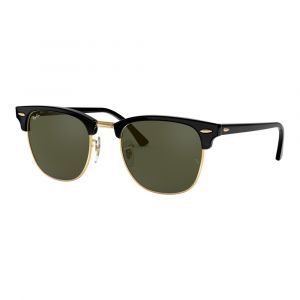 Ray-Ban 51mm Unisex Clubmaster Classic Square Sunglasses, Retro Design, Green Lens, Black Frame