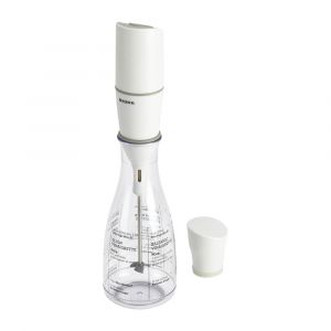 BonJour 12-Ounce Salad Chef Plastic Salad Dressing Carafe with Handheld Mixer & Airtight Lid, White/Clear