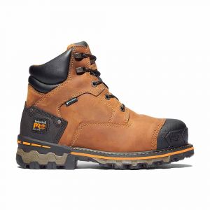 Timberland Men's Boondock 6-Inch Waterproof Work Boot, Soft Toe, Genuine Leather Upper & Slip-Resistant, Brown, Medium