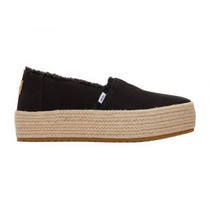 Toms Women's Valencia Platform Espadrille, Textile Uppers, Rope Wrap Platform & Rubber Outsole, Medium, 6, Black Canvas