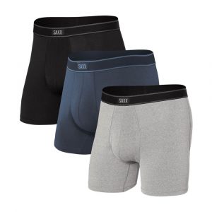 SAXX Men's Daytripper Comfort Stretch Boxer Brief (3 Pack) with BallPark Pouch® & No-Roll Waistband, Black/Grey/Navy, Large